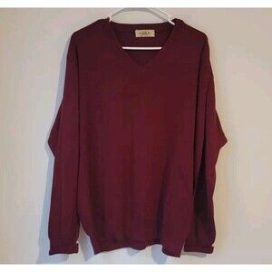 Montechiaro Mens Sweater‎ Size XL Red V Neck Wool Blend Academia Minimalist